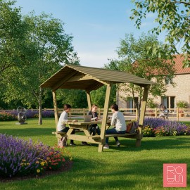 Taula de pícnic Turín amb teulada | Fusta Tractada i Accessibilitat PMR